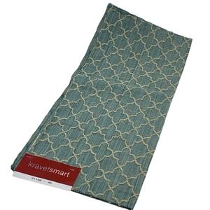 KravetSmart Fabric‎ Sample Aqua Blue/Cream Geometric Rayon Blend Remnant Crafts